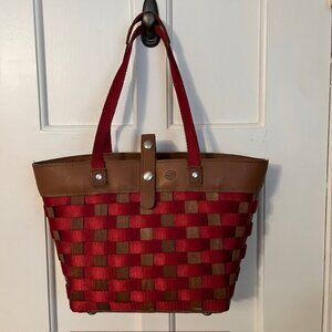 LONGABERGER TO-GO SMALL SHOPPING TOTE, 2007 VINTAGE, RED NYLON & BASKETRY, EUC